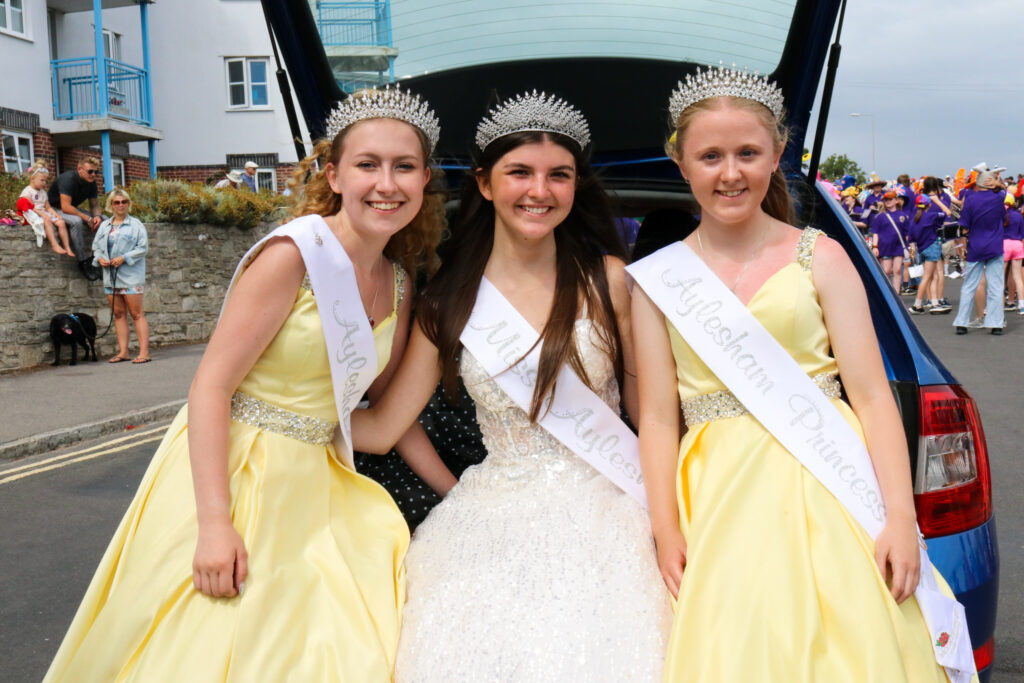 Three Carnival princesses visiting Swanage for its annual parade