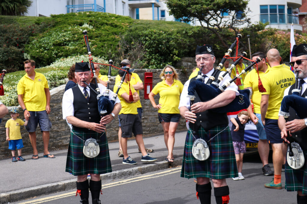 Bagpipe players at Swanage Carnival