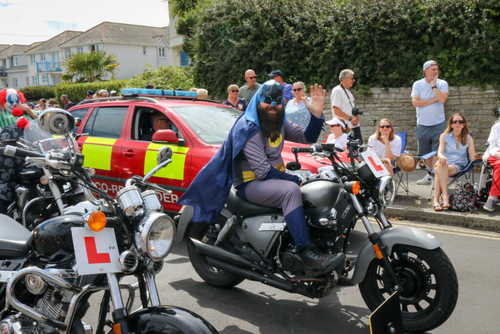 Batman fancy-dress motorcyclist in Swanage
