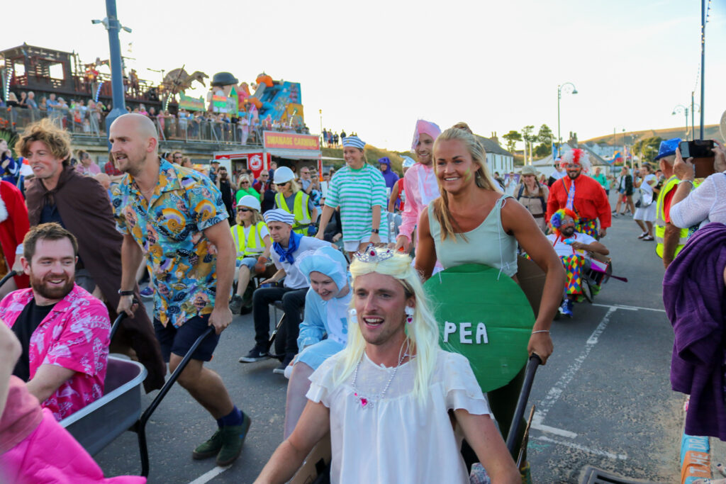 Princess & the Pea fancy dress at the Swanage Carnival wheelbarrow race