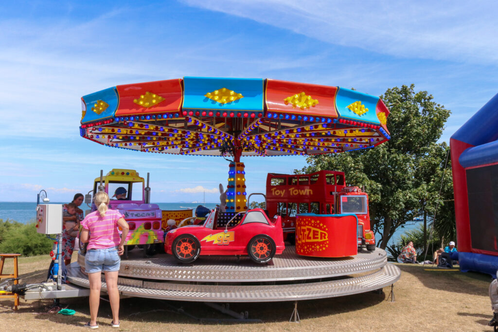 Children's ride overlooking Swanage Bay at Swanage's Sandpit Field
