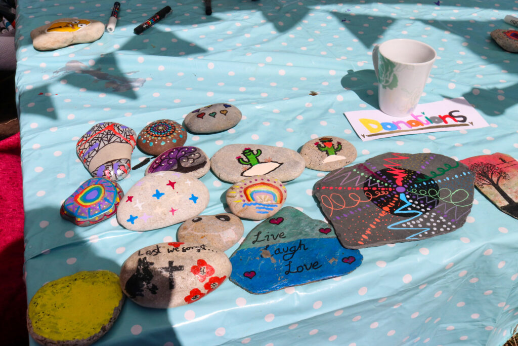 Pebble-painting at the Purbeck Valley Folk Festival