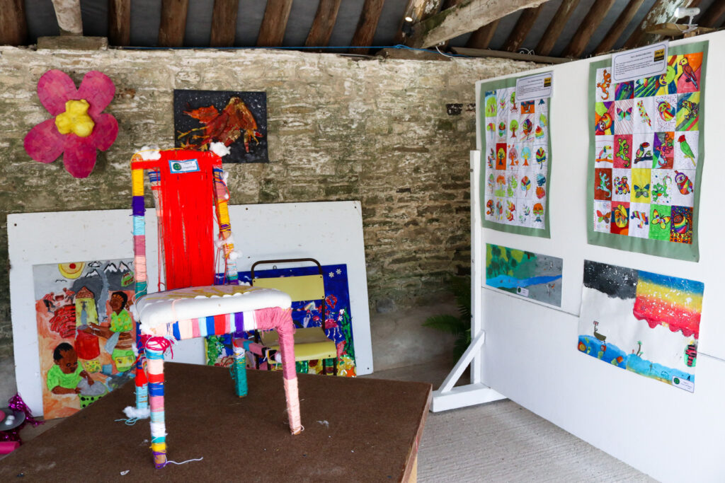Colourful children's art in the barn for PAW Festival