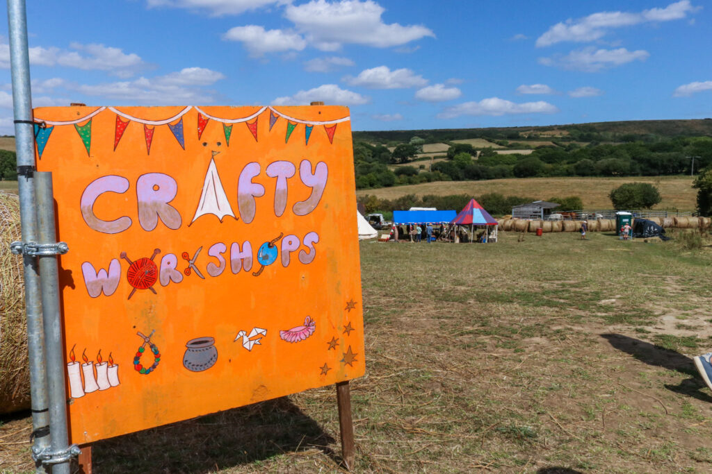 Crafty Workshops sign at the Purbeck Valley Folk Festival