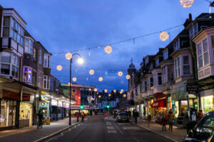Christmas lights on Station Road in Swanage