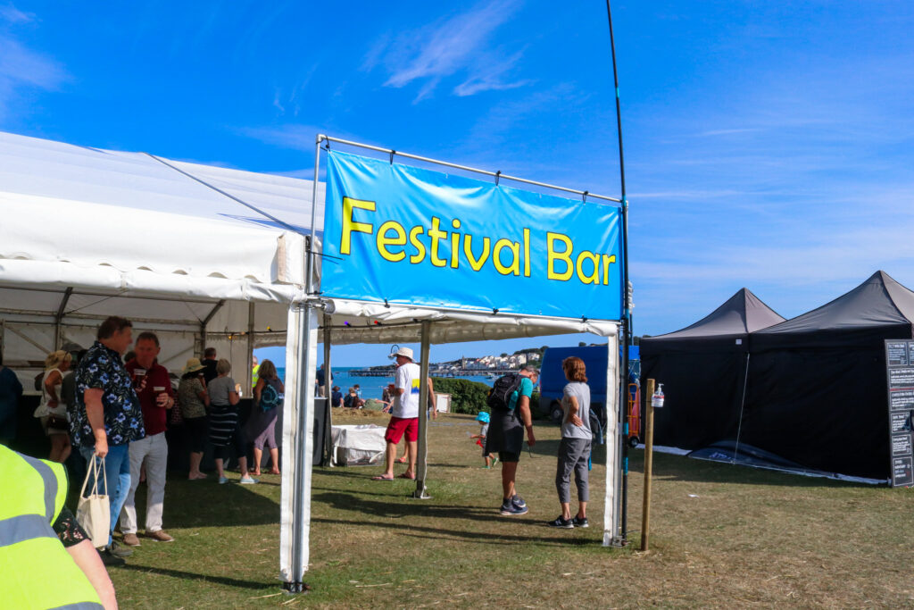 Sea view beer tent in Sandpit Field for the Swanage Folk Festival