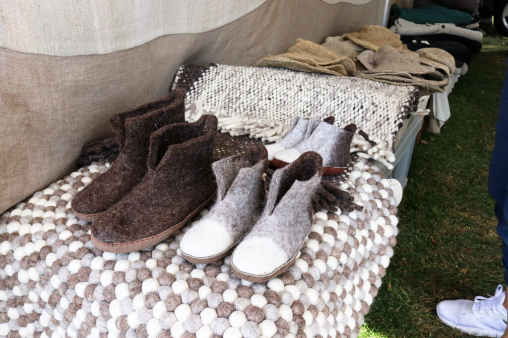 Felted slippers and woollen rugs