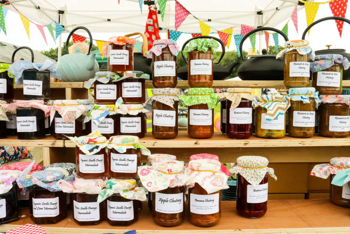 Jars of handmade jams, marmalade and chutney