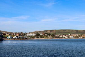 Swanage Bay and beach looking toward the Purbeck Ridgeway