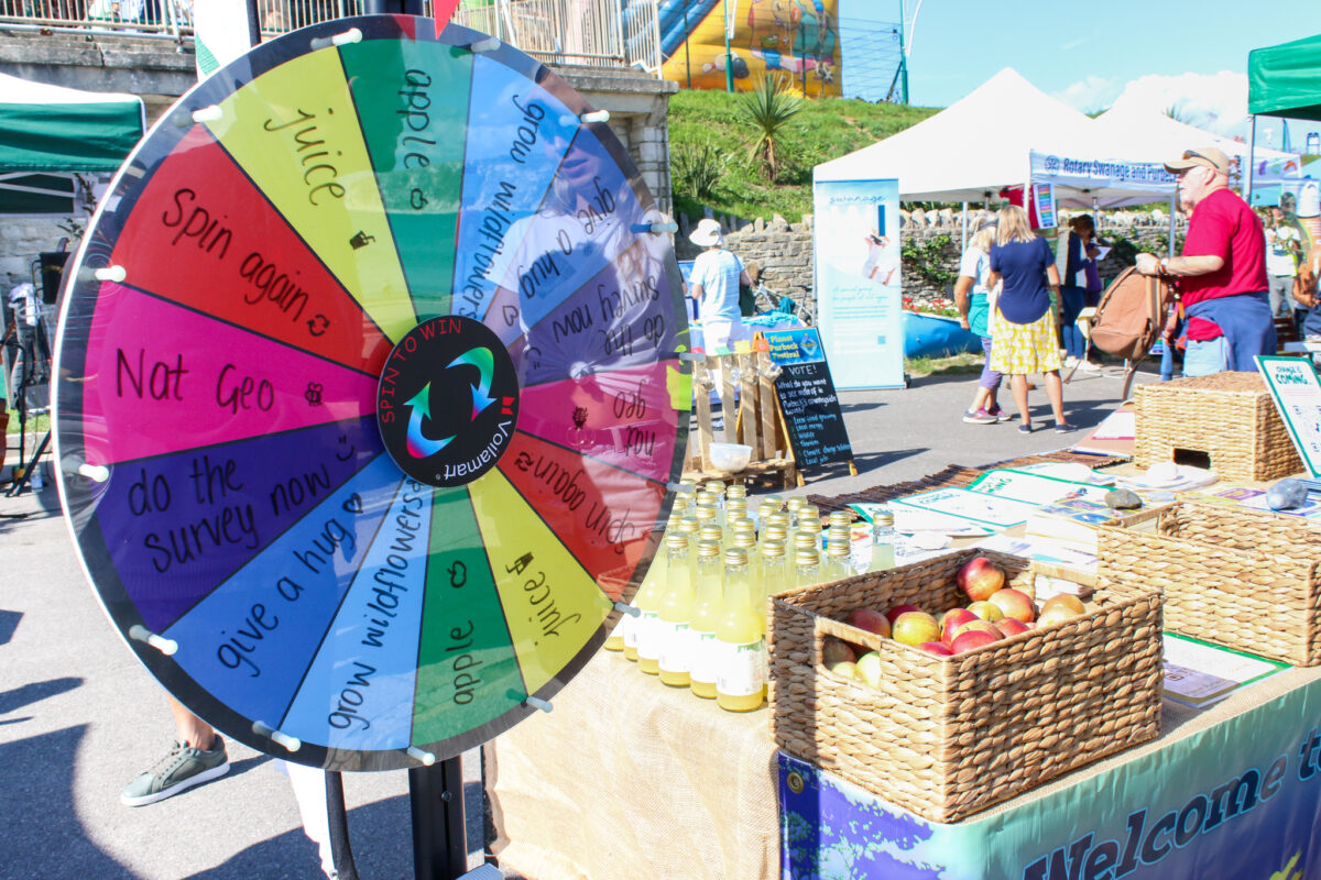 Spin-the-wheel game at the Planet Purbeck Festival fair
