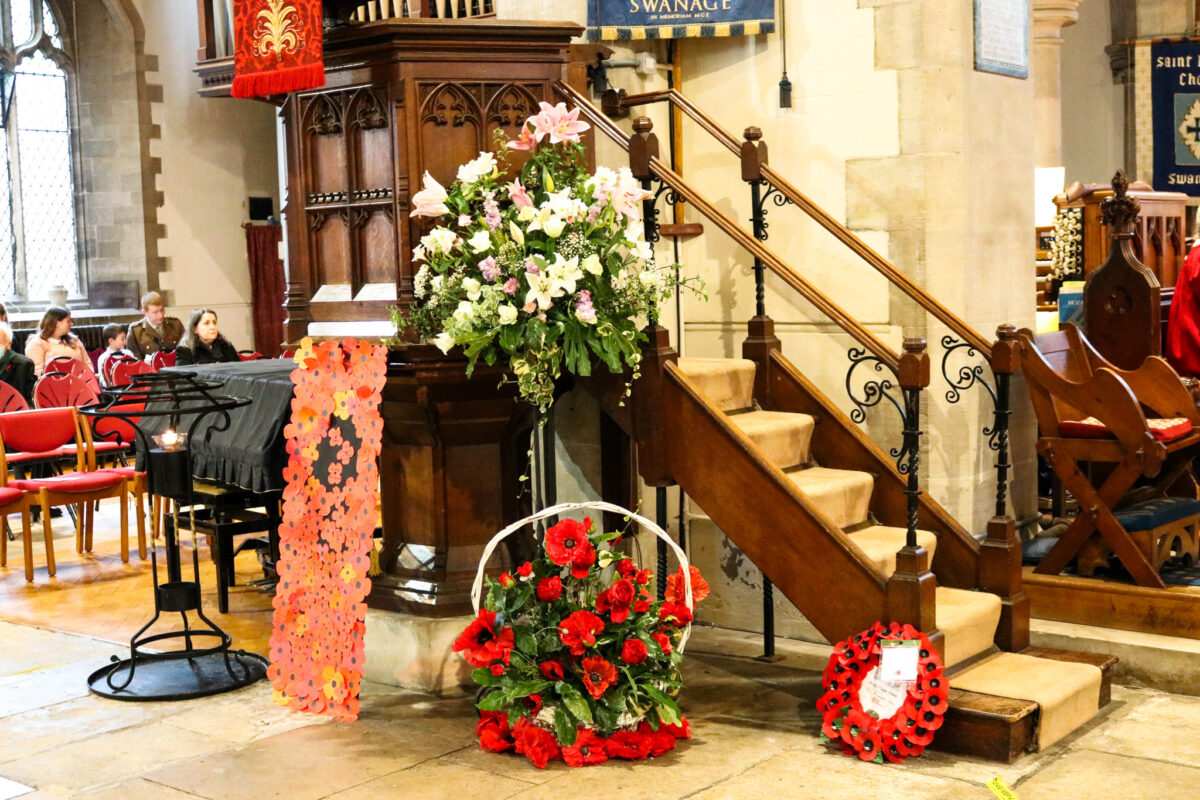 Poppy display at St Mary's Church in Swanage