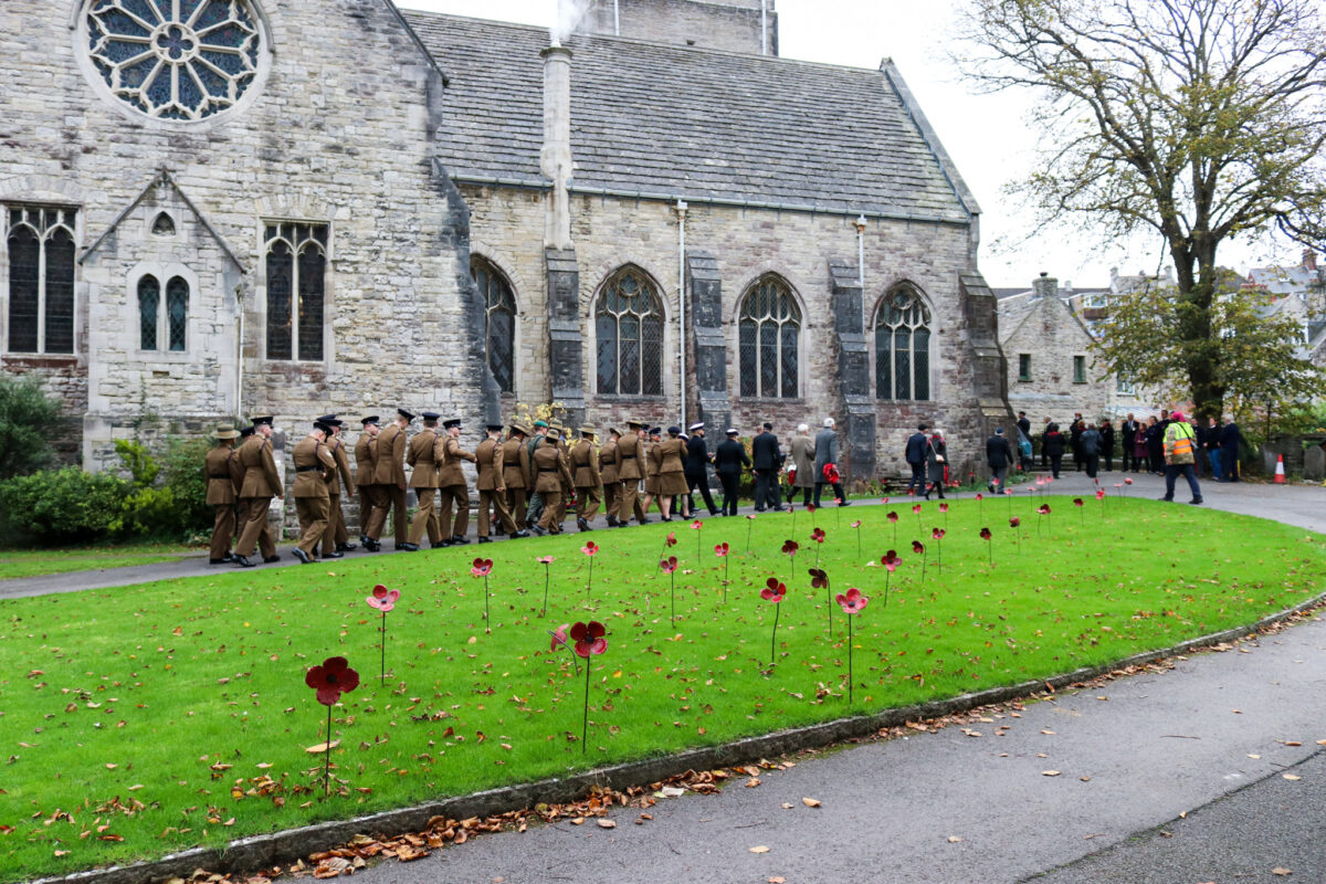 Swanage Remembrance Parade participants at St Marys Church