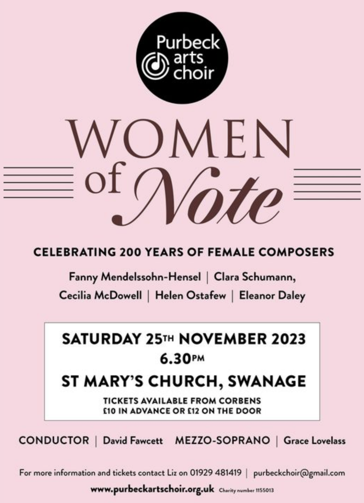 Purbeck Arts Choir Women of Note concert poster