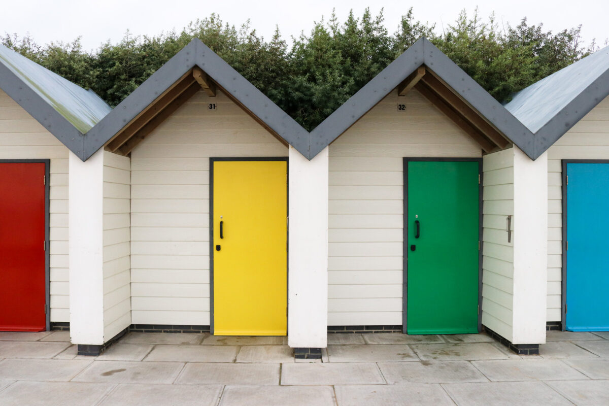 Colourful beach hut doors