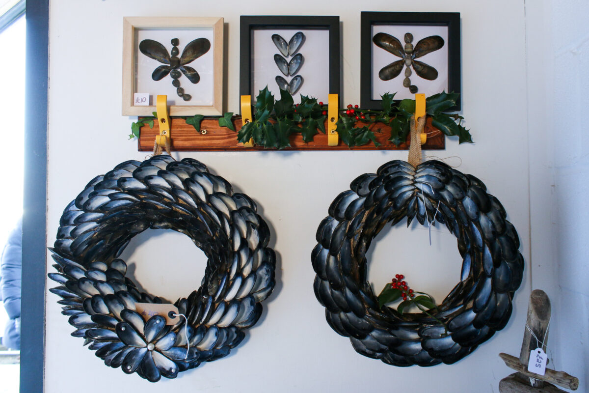 Christmas wreaths made from sea shells