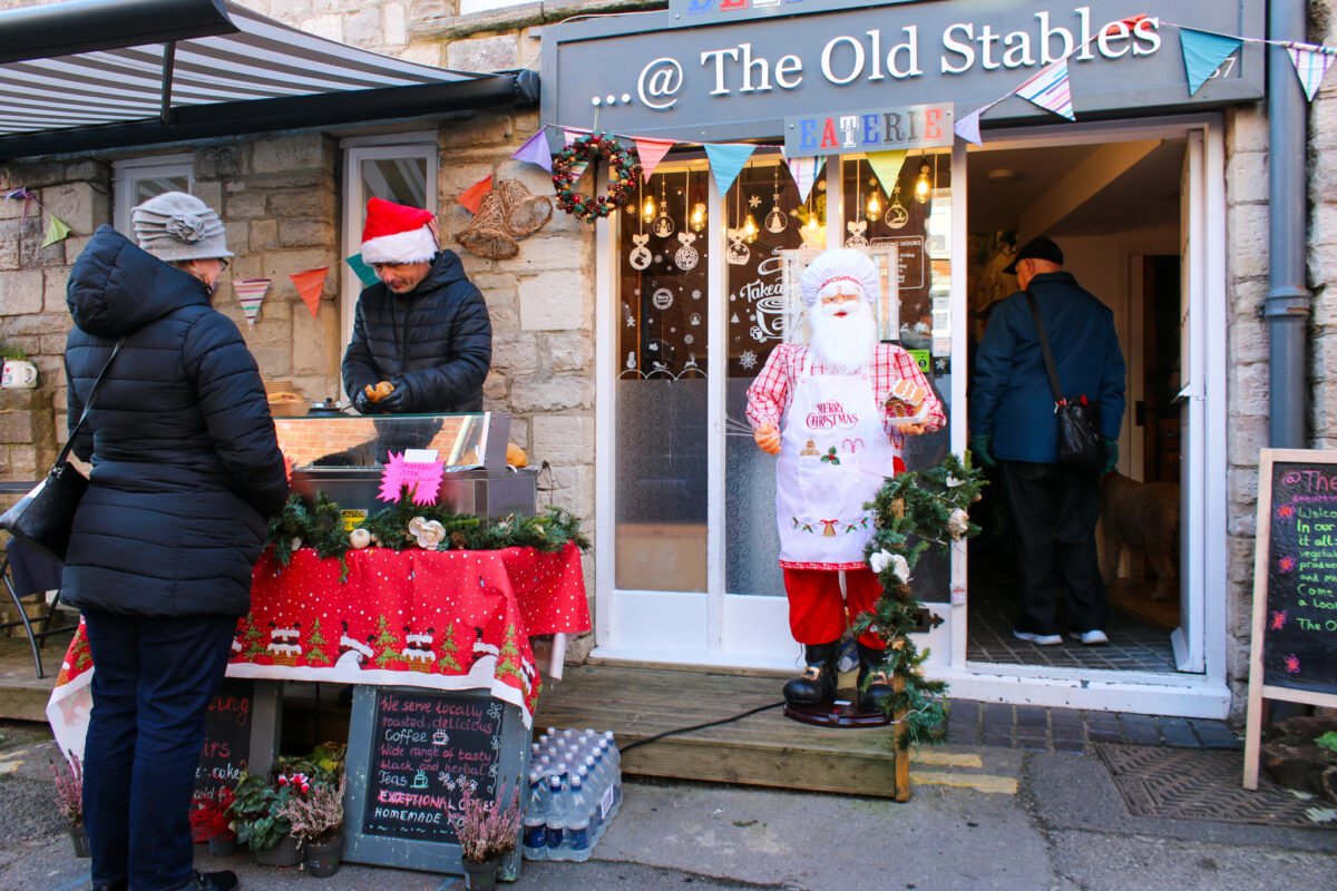 The Old Stables serving hot dogs outside for Swanage Christmas Market