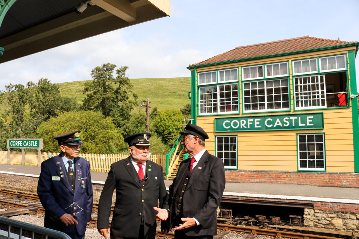 Railway volunteers at Corfe Castle Station
