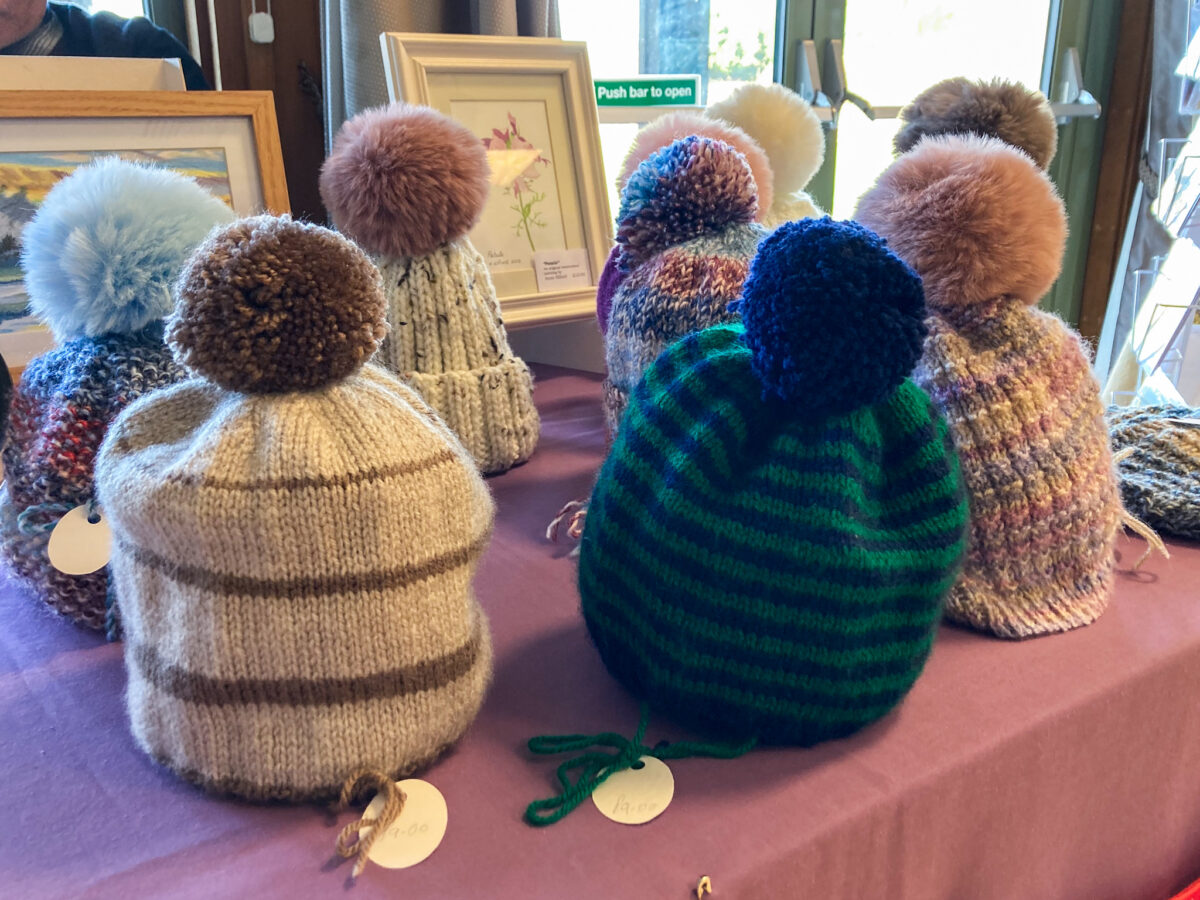 Handmade bobble hats at Harman's Cross village hall