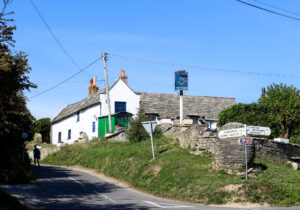 The road outside the Square and Compass pub in Worth Matravers