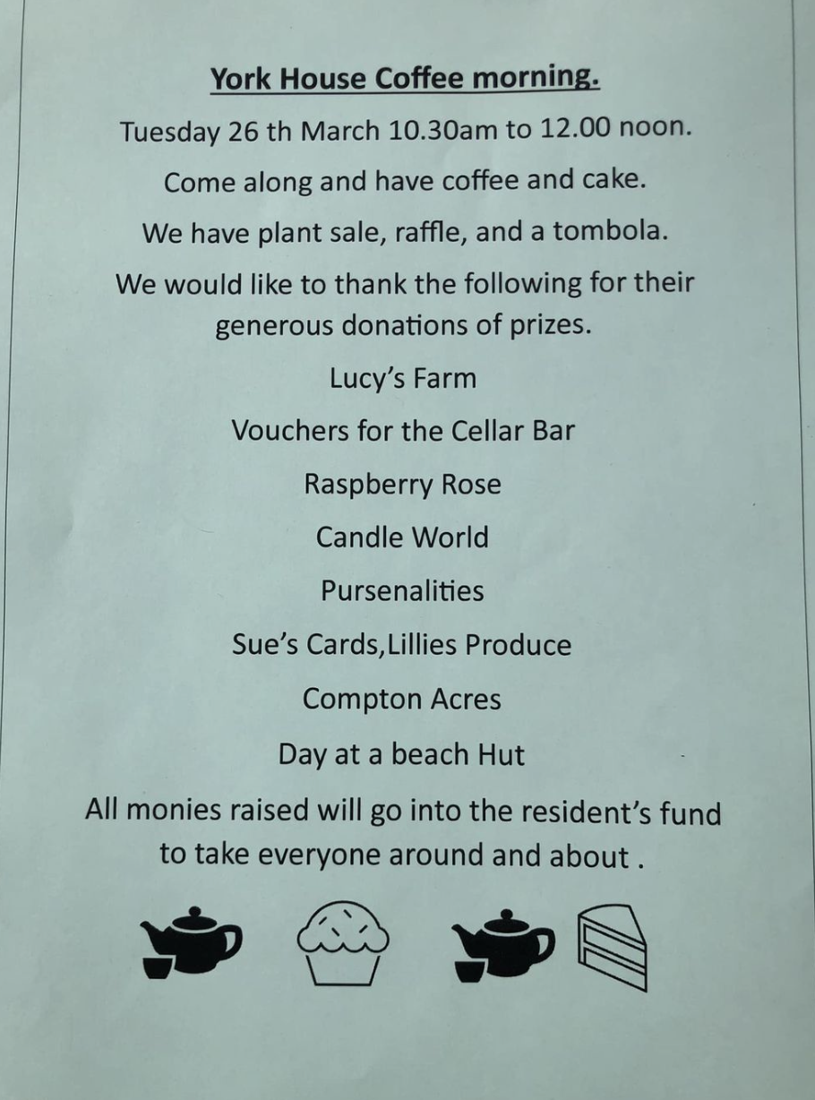 York House coffee morning & prize donations
