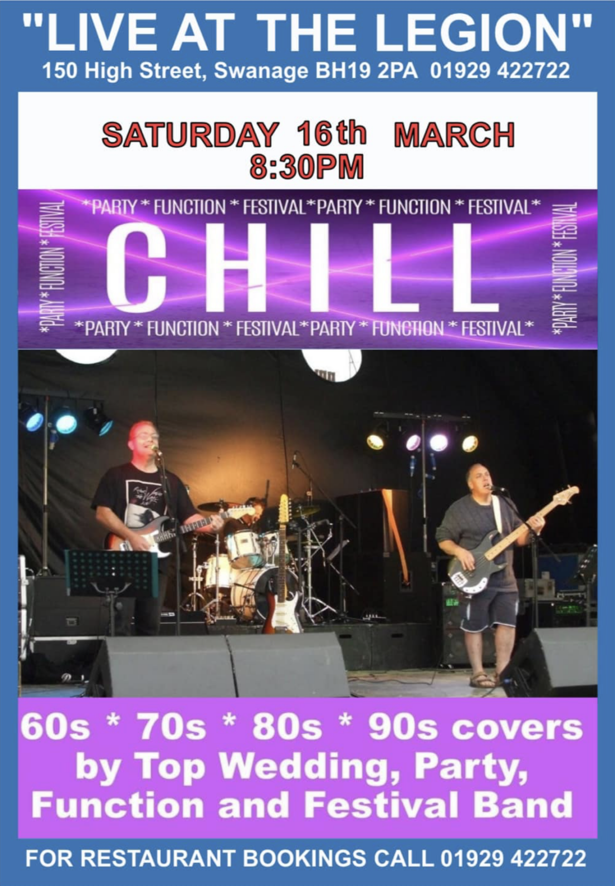 Chill at Swanage RBL poster