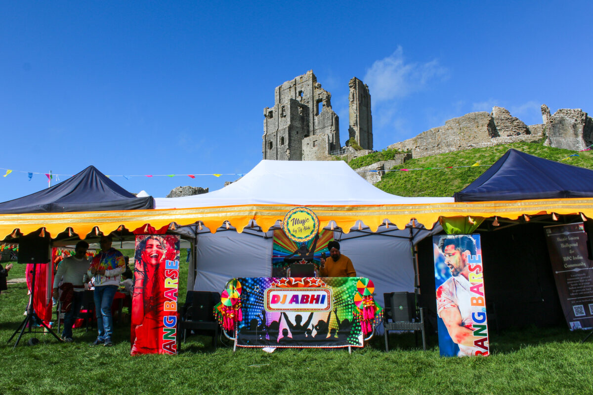 DJ booth at Corfe Castle's Holi festival