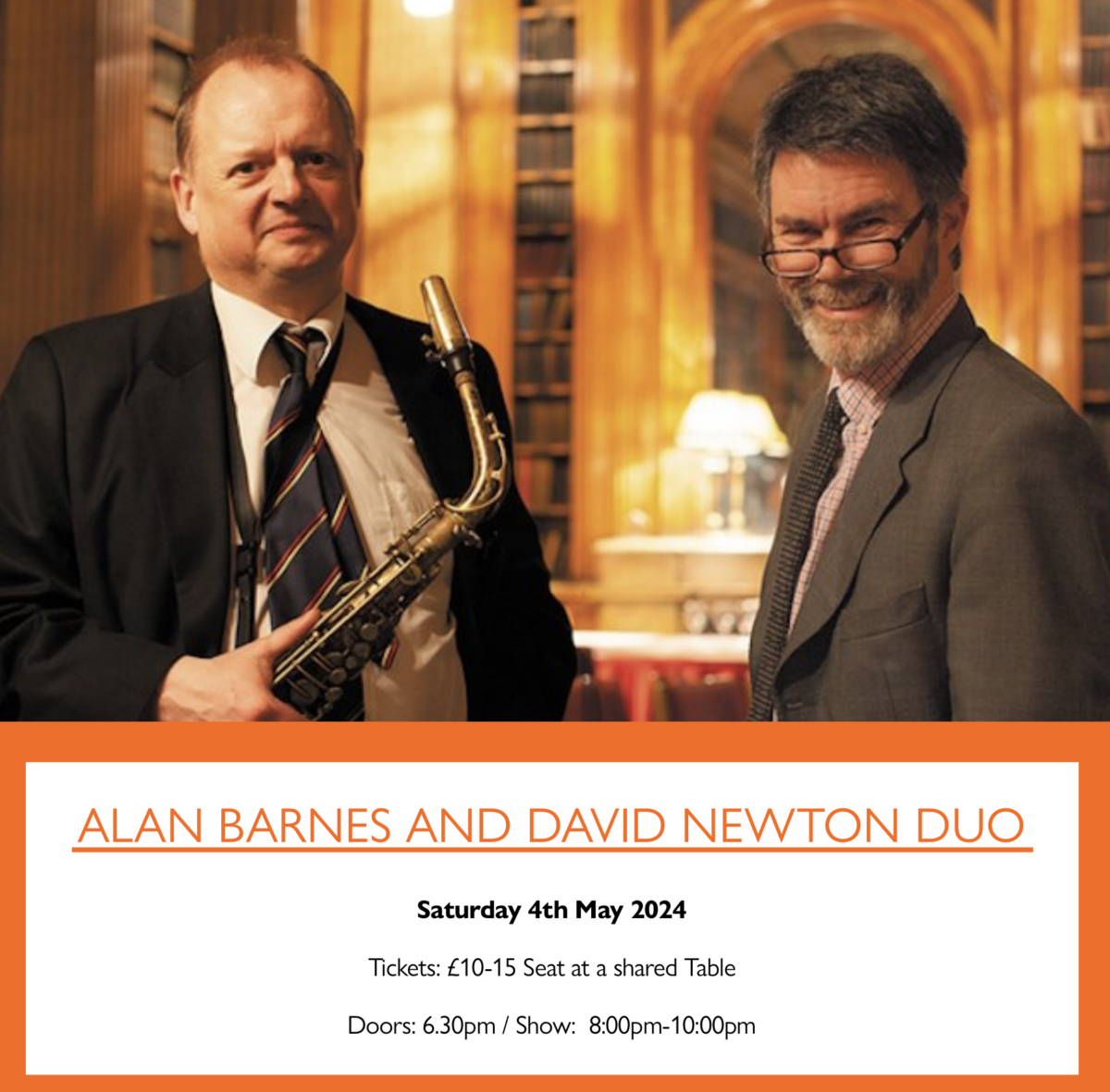 Alan Barnes & David Newton Swanage Jazz Club poster