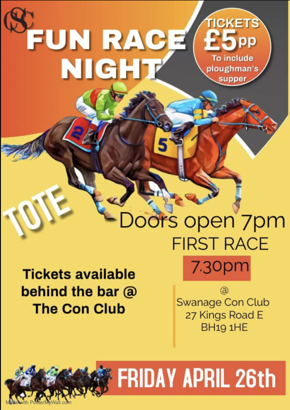 Con Club April race night poster