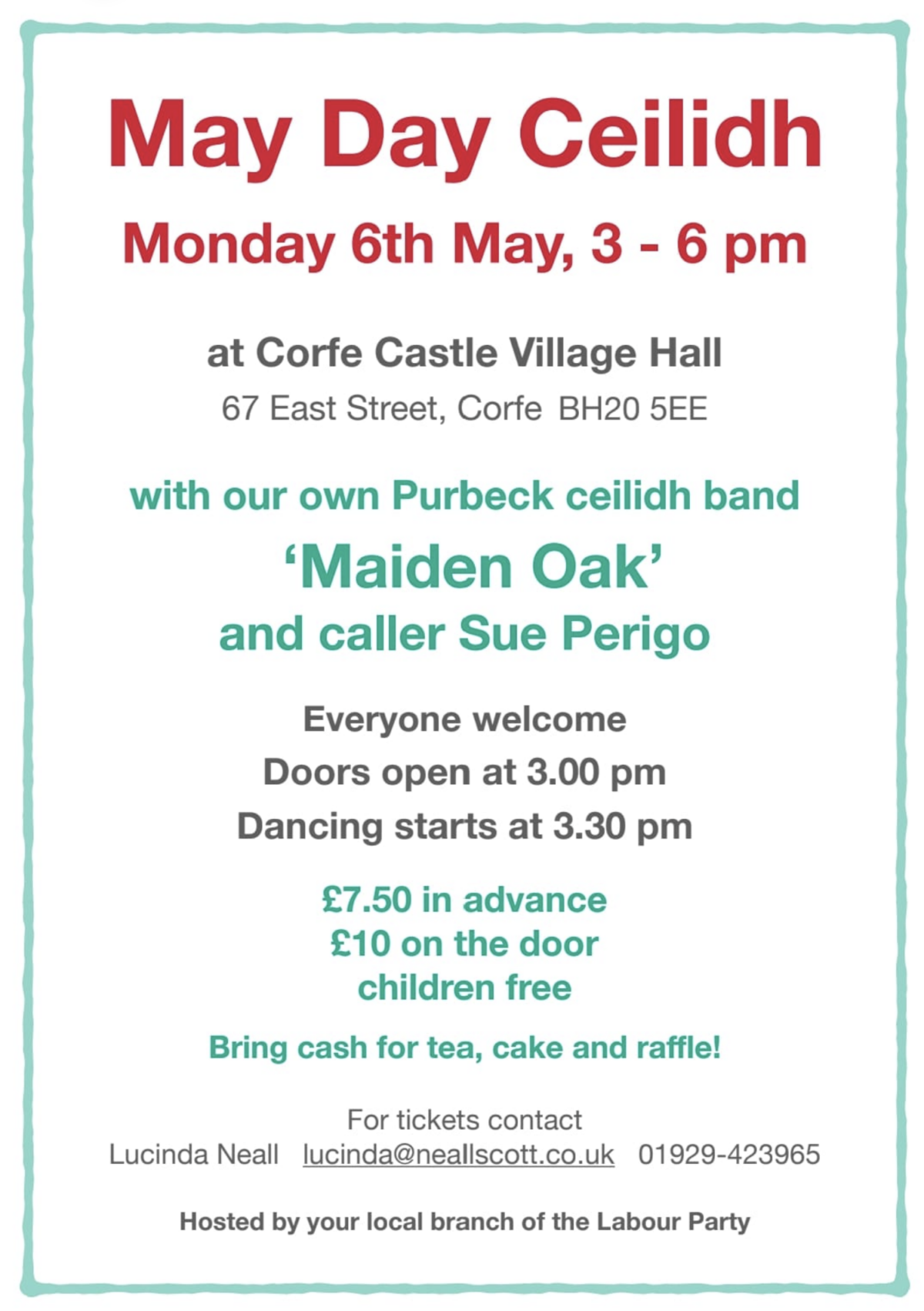Corfe Castle May Day Ceilidh flyer